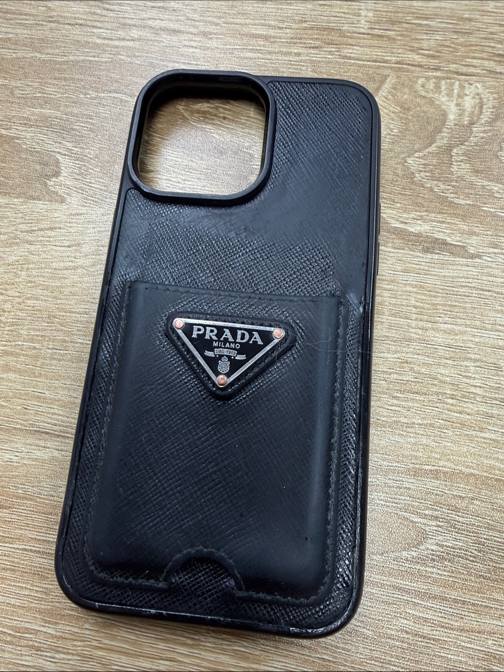 Prada Black Saffiano Leather Card Slot iPhone Cover for iPhone 14 Pro Max